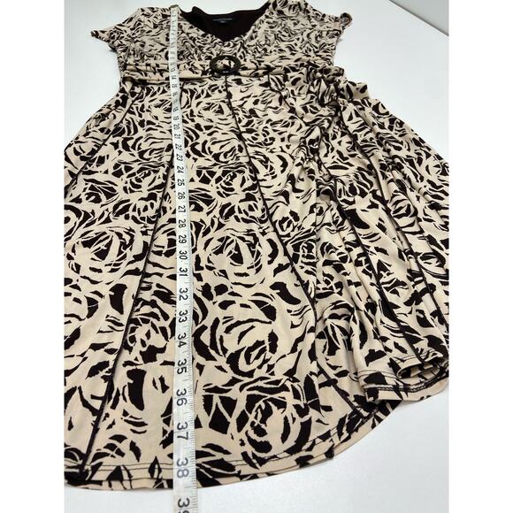 Perceptions Abstract Short‎ Cap Sleeve Midi A-Line Dress Beige Women's Size 12 - Picture 10 of 10